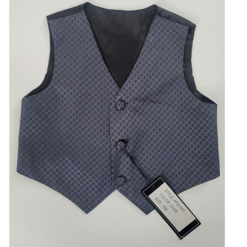 Andrew Fezza Boys 18M Formal Suit Vest Charcoal Gray Pattern NWT Wedding
